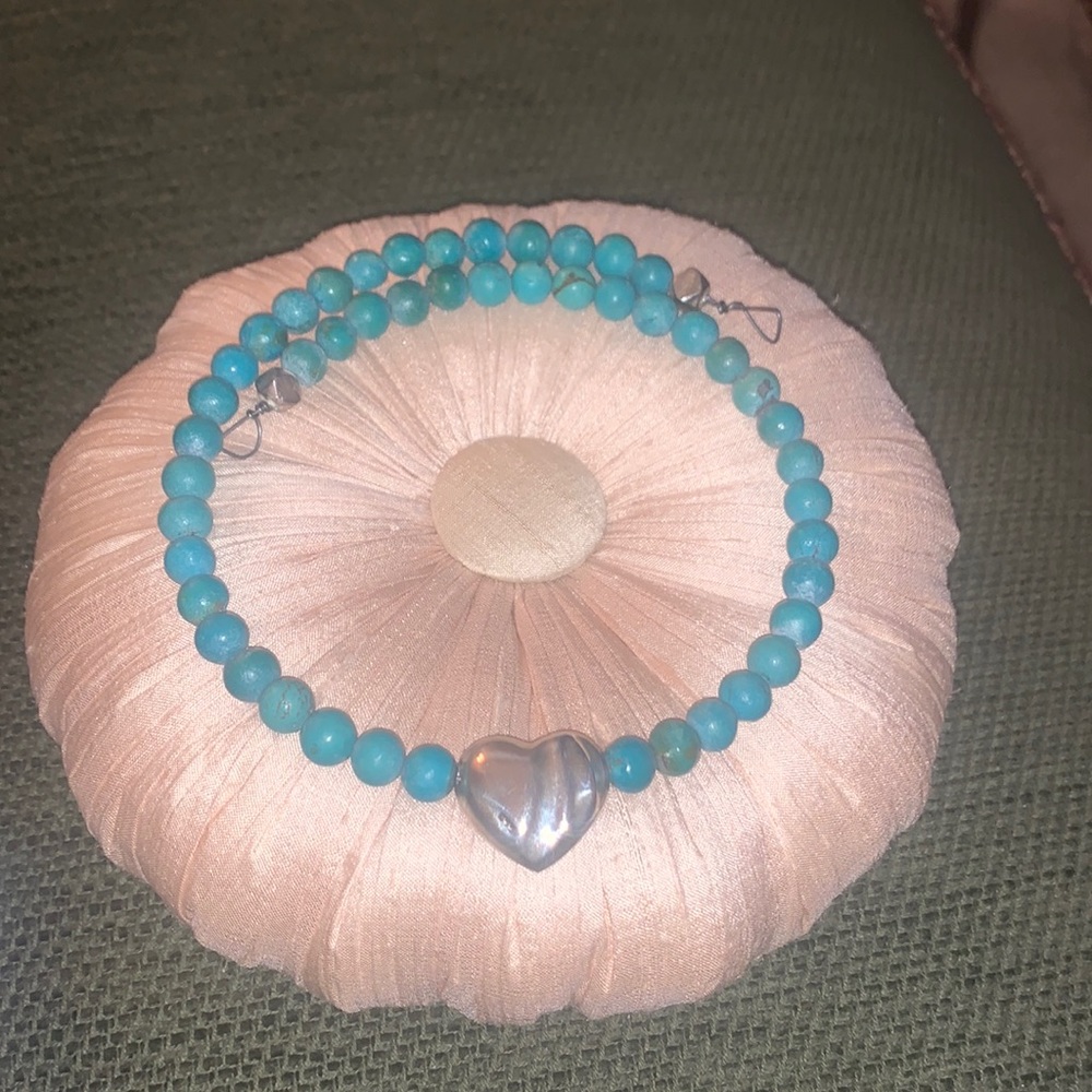 Vintage sterling heart and turquoise choker